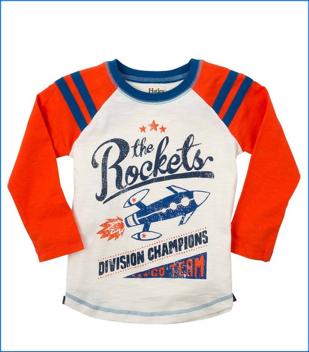NEW HATLEY kids long sleeve rockets raglan t-shirt in orange